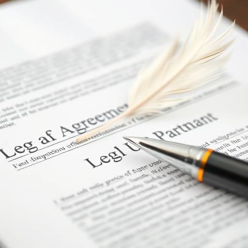 Imagen abstracta representando un contrato o acuerdo legal, con una pluma estilogr√°fica y documentos.